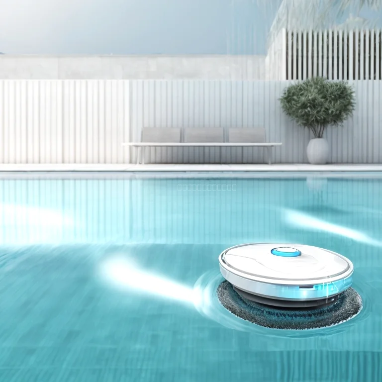 AIプールクリーニングロボットがプール底をスキャンする様子